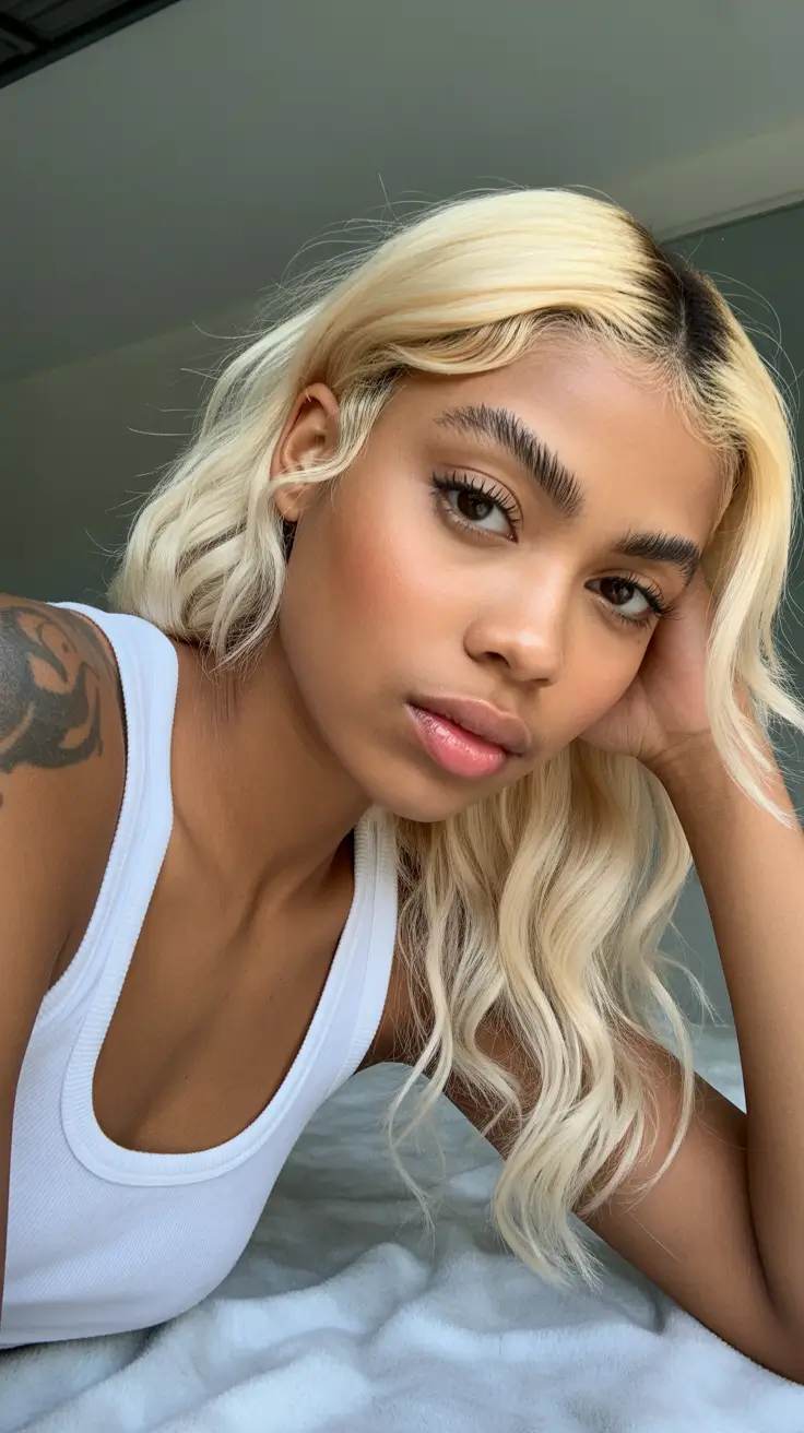 stylish spring hairstyle for black women 2026 Soft Platinum Waves with Natural Root Melt
