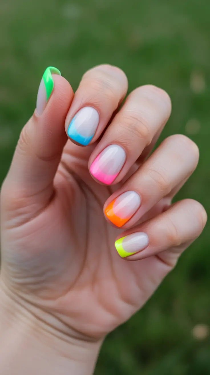 spring neon nails 2026 Minimal Neon French Tips in Playful Spring Colors