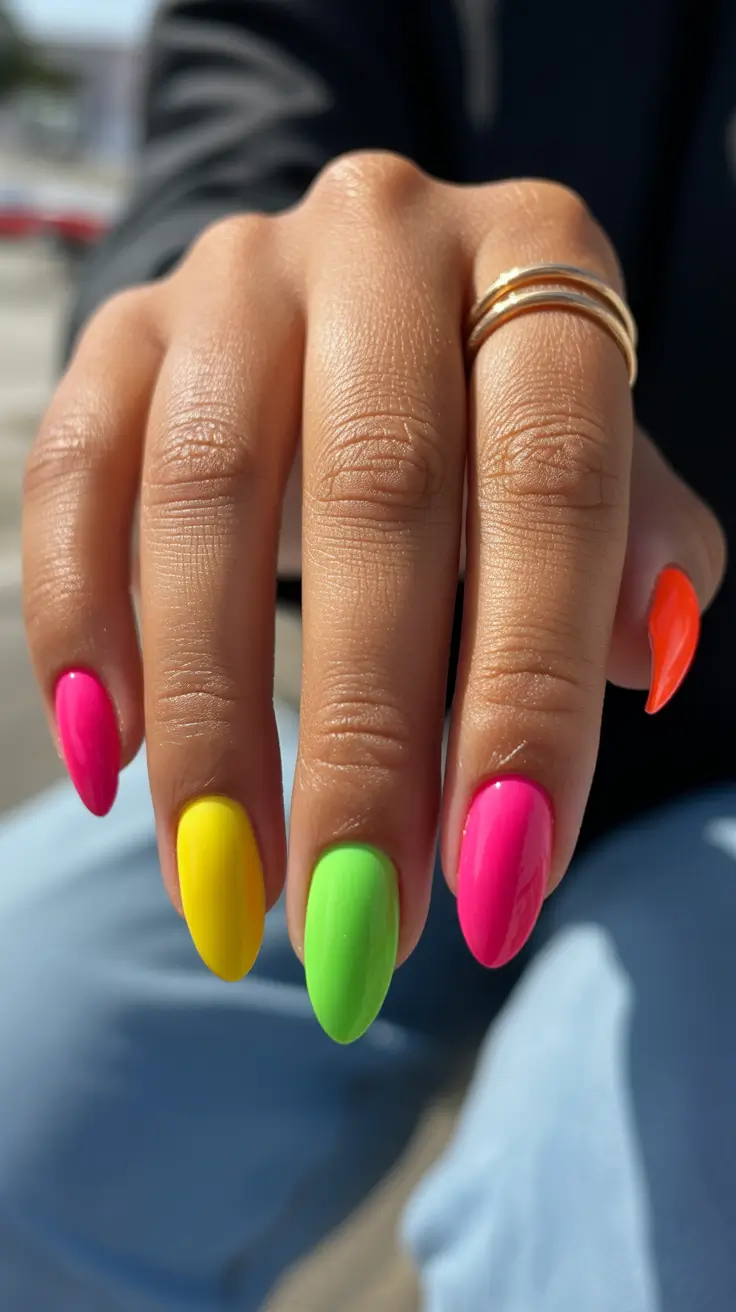 spring neon nails 2026 Playful Multicolor Neon Nails for Everyday Spring Style