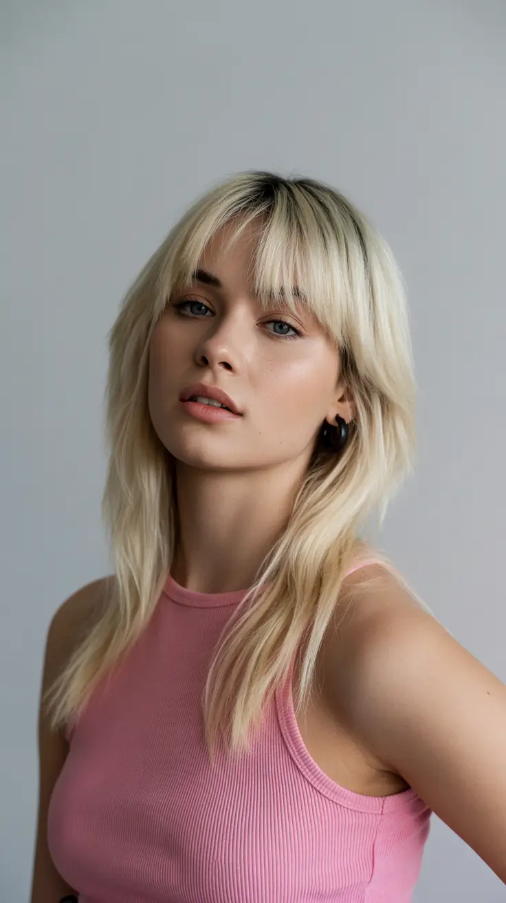 summer hair color for blondes 2026 trendy Layered Blonde With Soft Fringe And Playful Volume