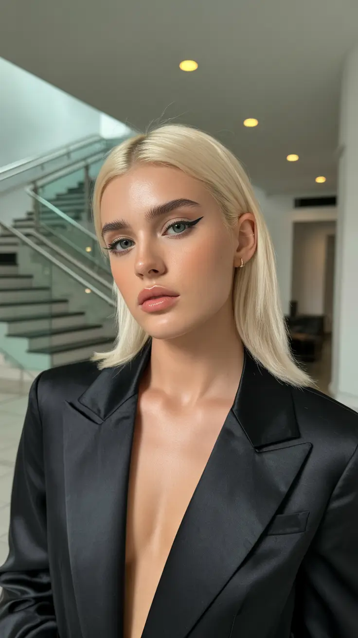 summer hair color for blondes 2026 trendy Sleek Platinum Statement With Graphic Precision