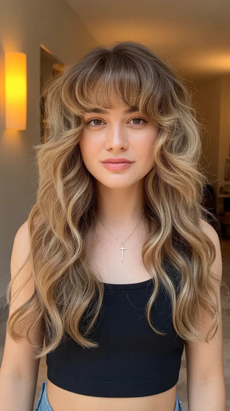 summer hair color ideas 2026 trendy Layered Honey Waves With Feathered Fringe