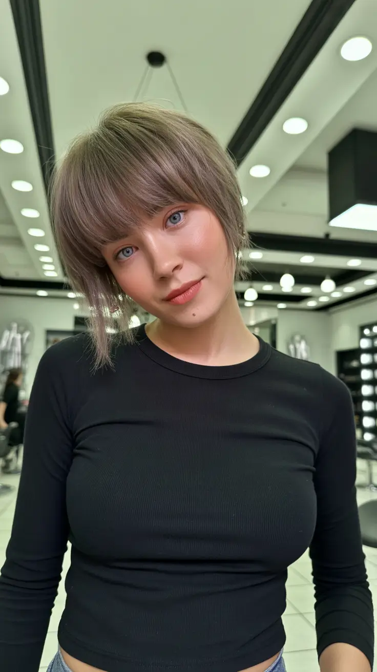 summer hair color ideas 2026 trendy Muted Mushroom Pixie With Feathered Layers