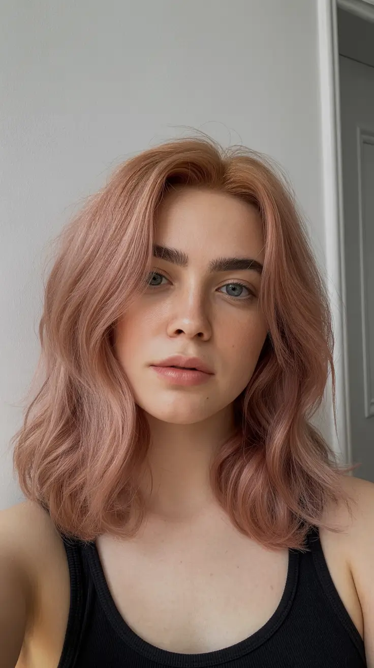 summer hair color ideas 2026 trendy Dusty Rose Waves With Modern Soft Texture