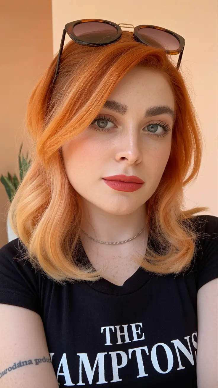 summer hair color ideas 2026 trendy Juicy Apricot Waves With Retro Summer Volume