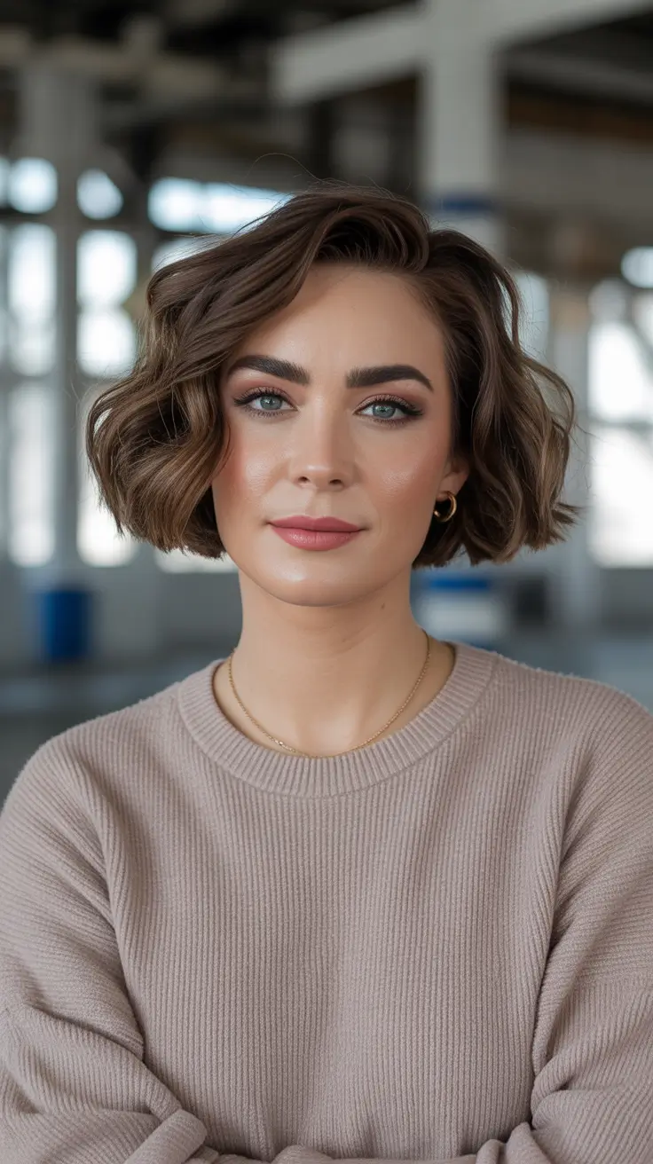 summer hair color ideas for brunettes 2026 trendy Textured Wavy Bob With Dimensional Brunette Glow