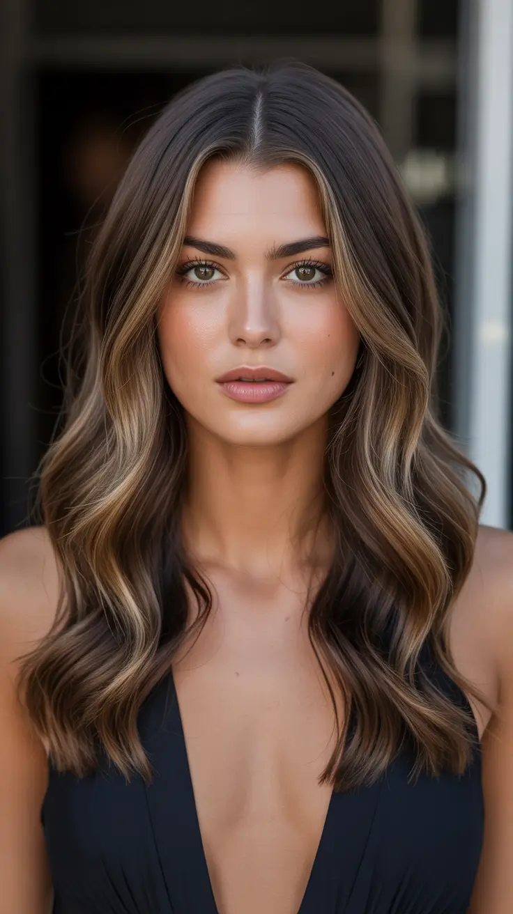 summer hair color ideas for brunettes 2026 trendy Soft Neutral Brunette With Modern Grey Balayage Accents