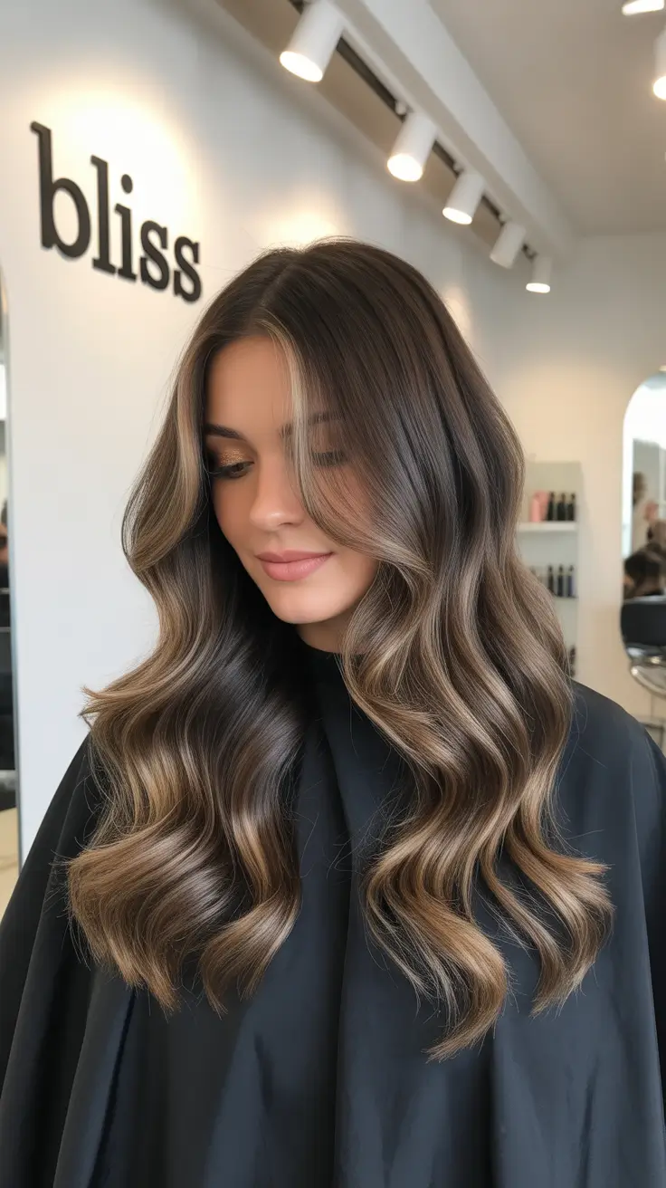 summer hair color ideas for brunettes 2026 trendy Glossy Dimensional Waves With Golden Balayage Glow