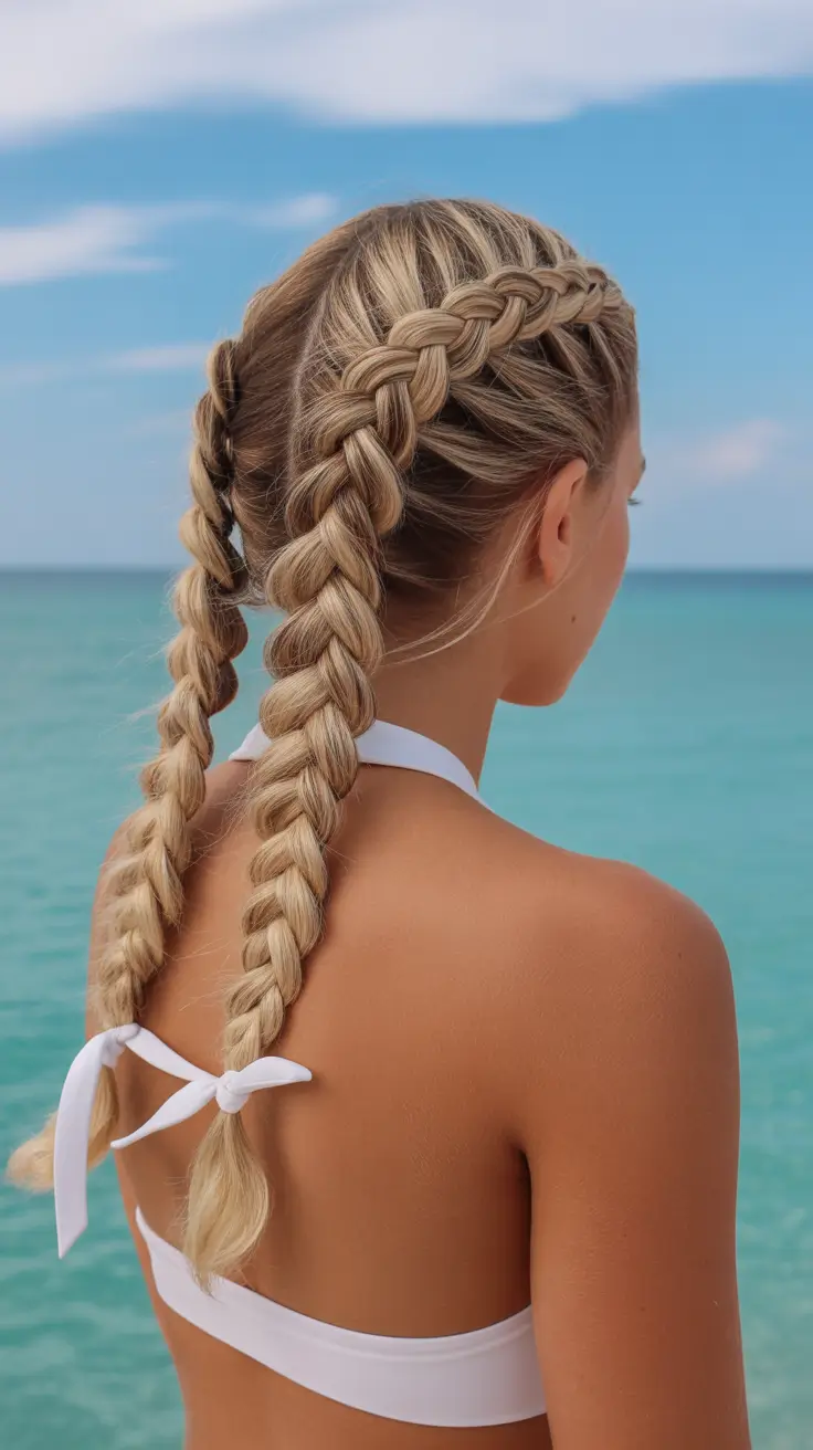 summer hairstyles for swimming Double Dutch Braids That Stay Perfect Through Every Swim