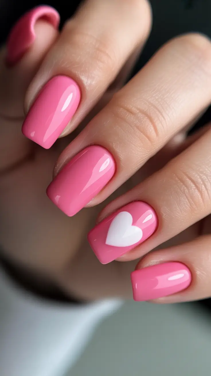 summer nail art ideas 2026 easy Glossy Pink Romance on Modern Square Nails