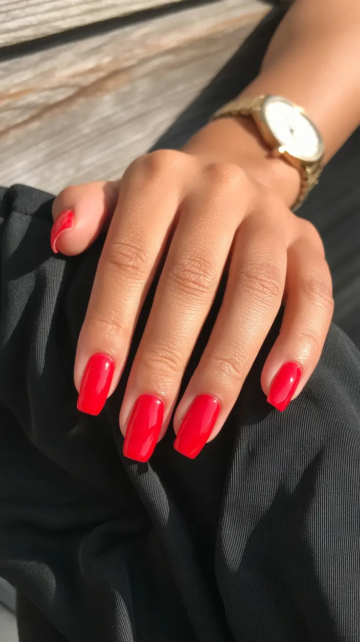 summer nail art ideas 2026 easy Classic Red Statement for Hot Summer Evenings
