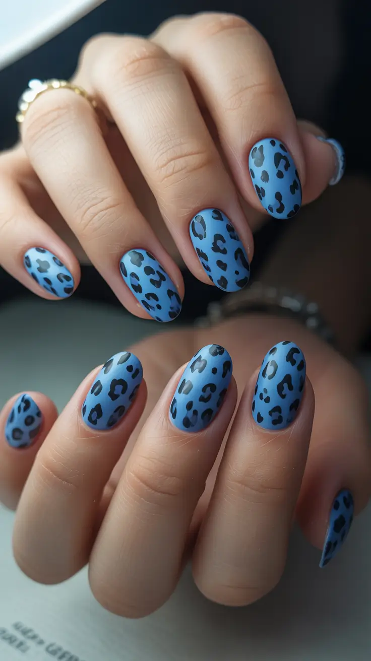 summer nail art ideas 2026 easy Matte Blue Leopard for Trend Lovers
