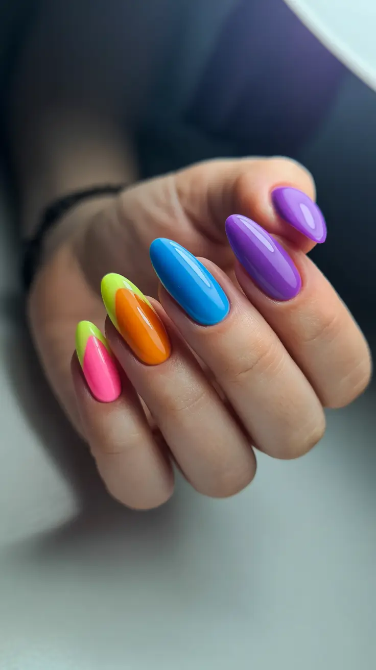 summer nail art ideas 2026 easy Bright Multicolor Gloss for Fun Vacation Nails
