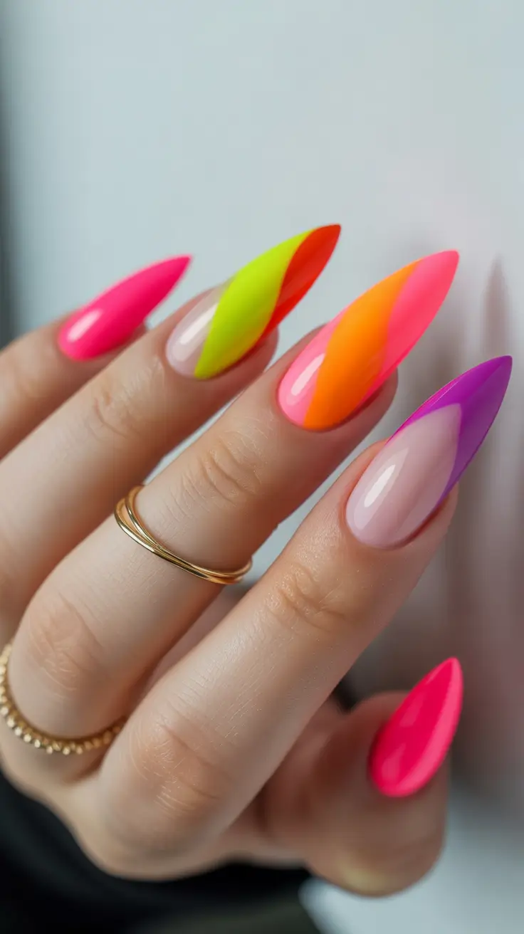 summer nail colors ideas 2026 trendy Neon Almond Energy Mix