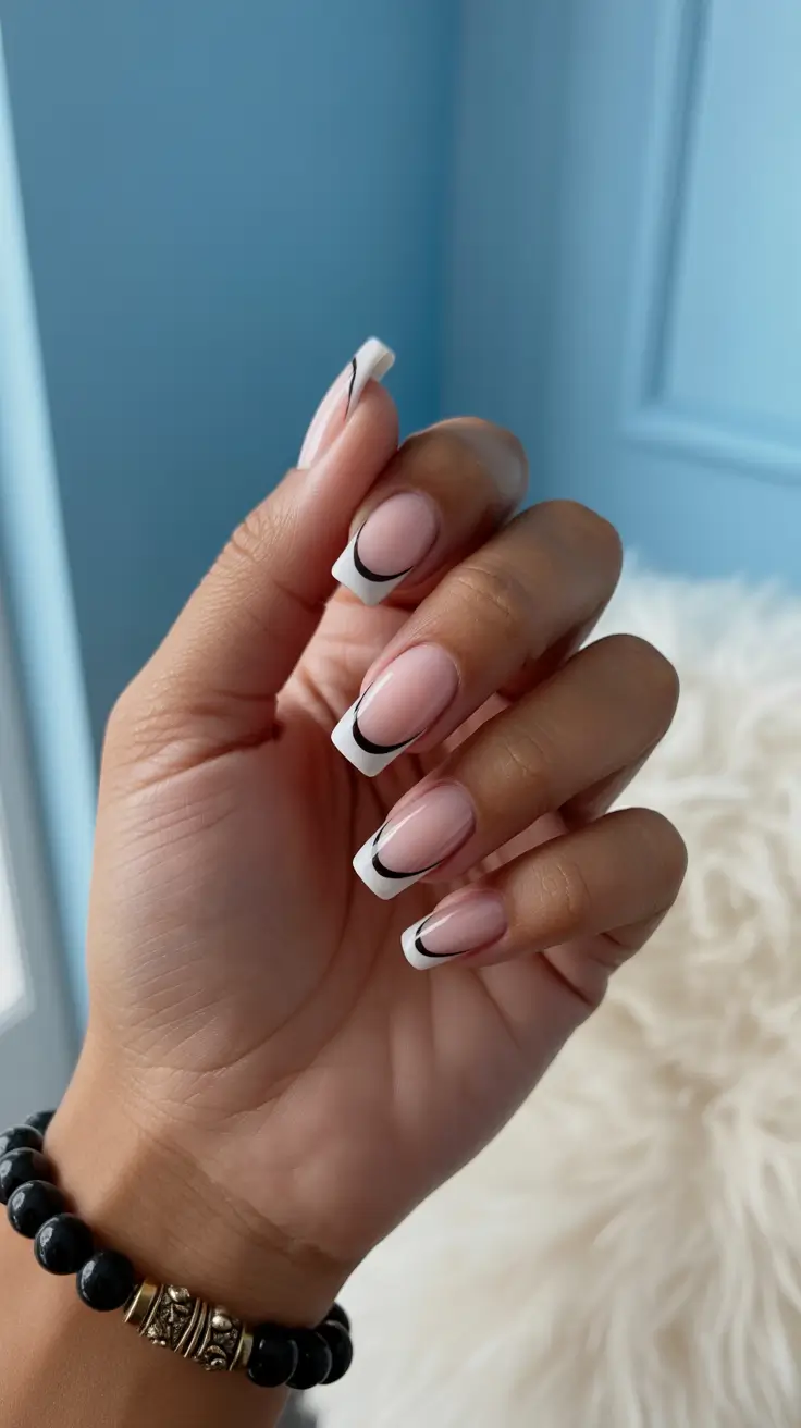 summer nail colors ideas 2026 trendy Modern Graphic French Contrast