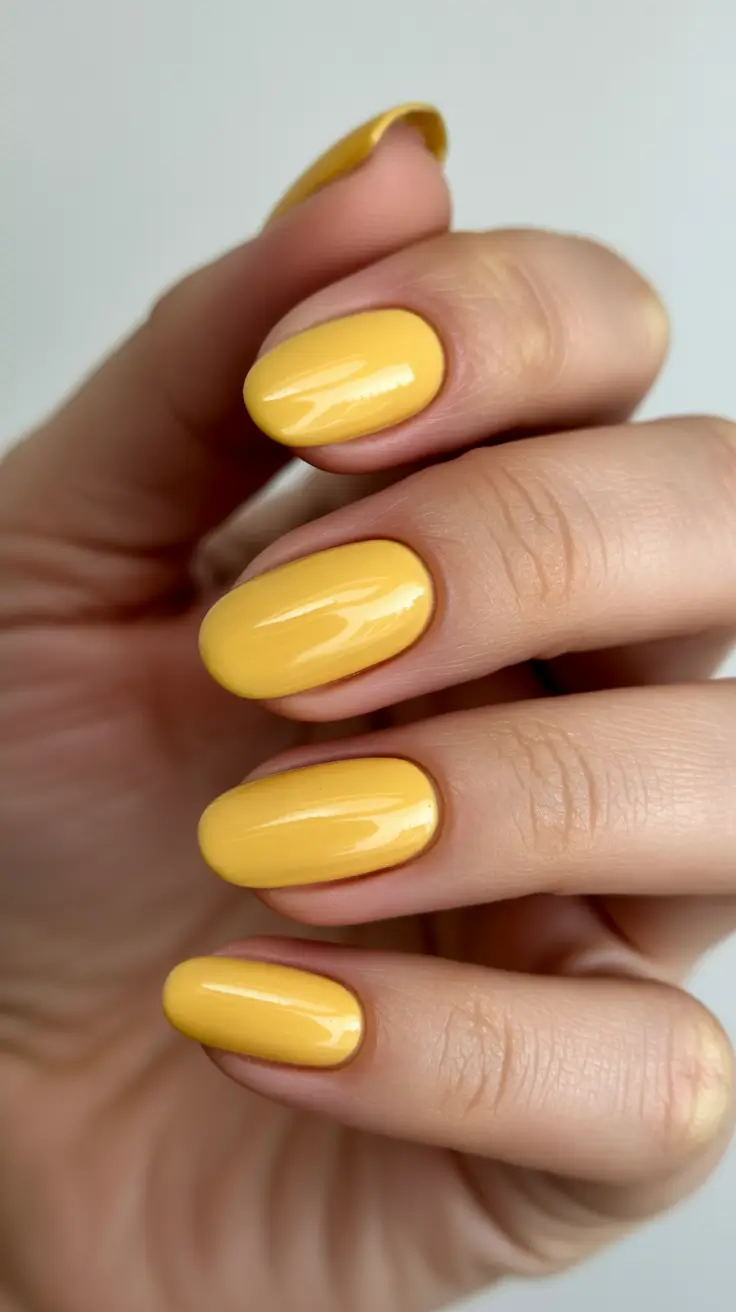 summer nail colors ideas 2026 trendy Glossy Butter Yellow Minimal