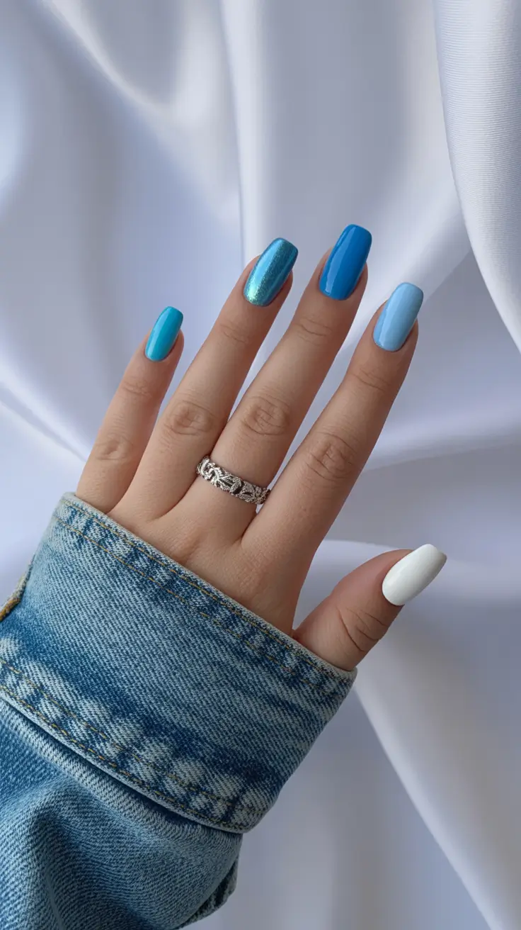summer nail colors ideas 2026 trendy Ocean Blue Mix Minimal Set