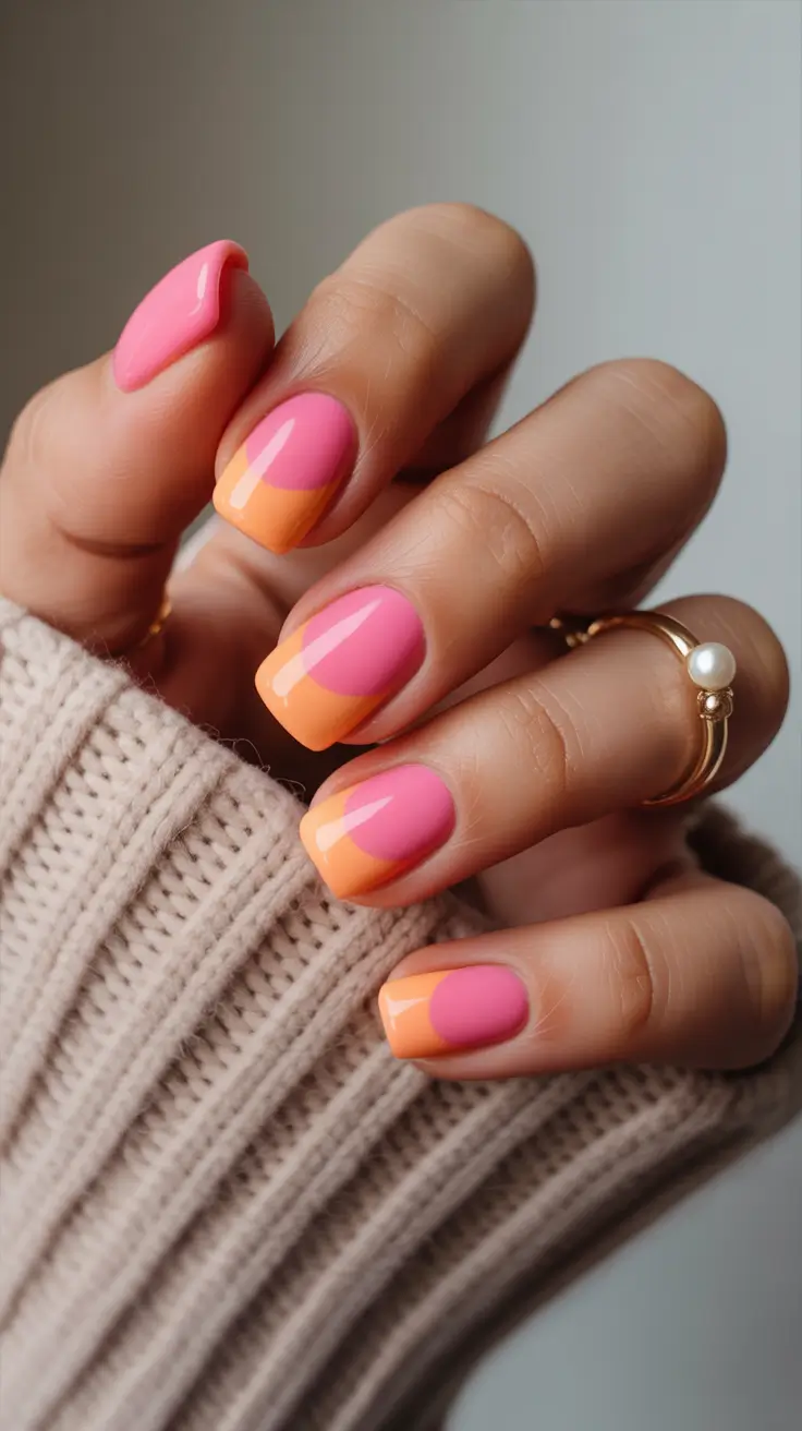 summer nail colors ideas 2026 trendy Peachy Short Two Tone Minimalism