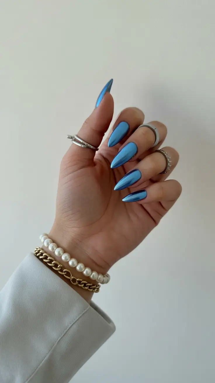 summer nail inspo 2026 aesthetic Electric Ocean Chrome Almond