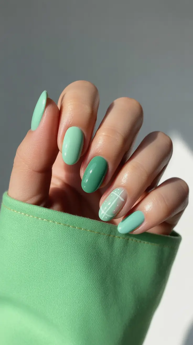 summer nail inspo 2026 aesthetic Fresh Mint Grid Almond