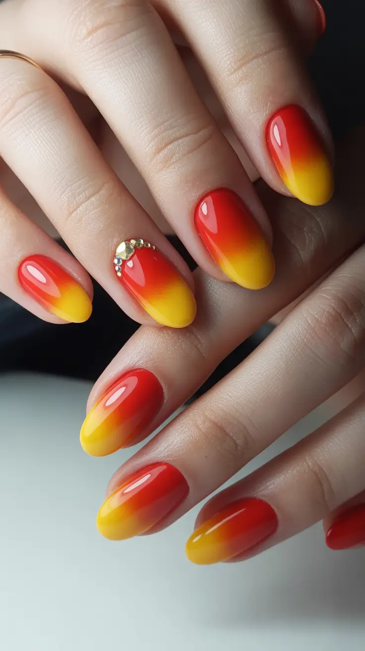 summer nail inspo 2026 aesthetic Sunset Ombre Glow Short
