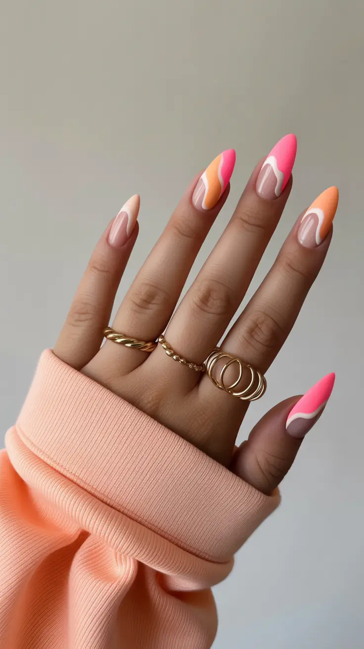 summer nail inspo 2026 aesthetic Juicy Wave Art in Pink and Peach