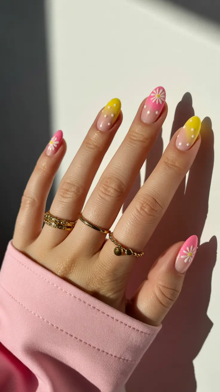 summer nail inspo 2026 aesthetic Pastel Daisy Pop Almond Short