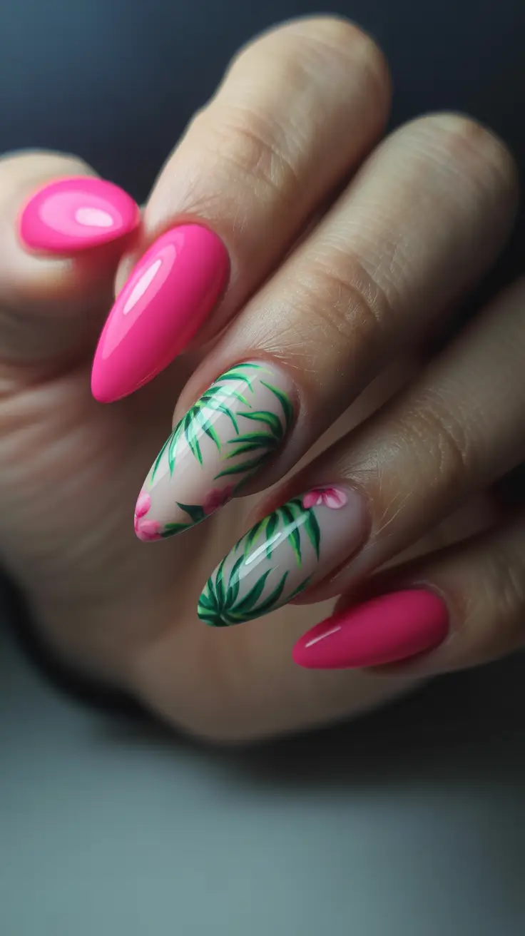 summer nail inspo 2026 aesthetic Tropical Bloom Accent Almond