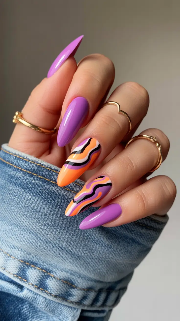 summer nail inspo 2026 aesthetic Psychedelic Sunset Waves