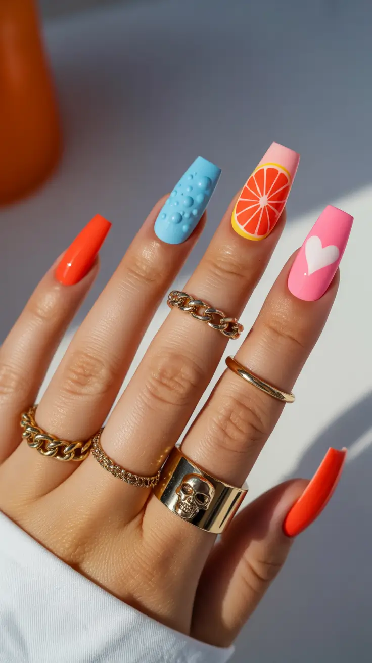 summer nail inspo 2026 aesthetic Playful Citrus Pop Square