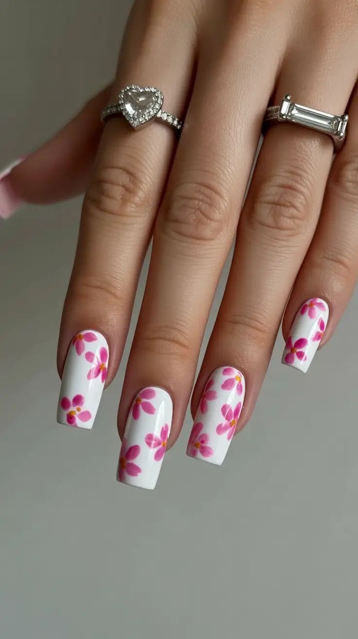 summer nail inspo 2026 aesthetic Fresh Daisy White Square