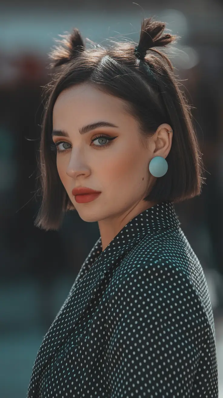 summer haircut ideas short Playful Mini Buns on a Sleek Short Bob