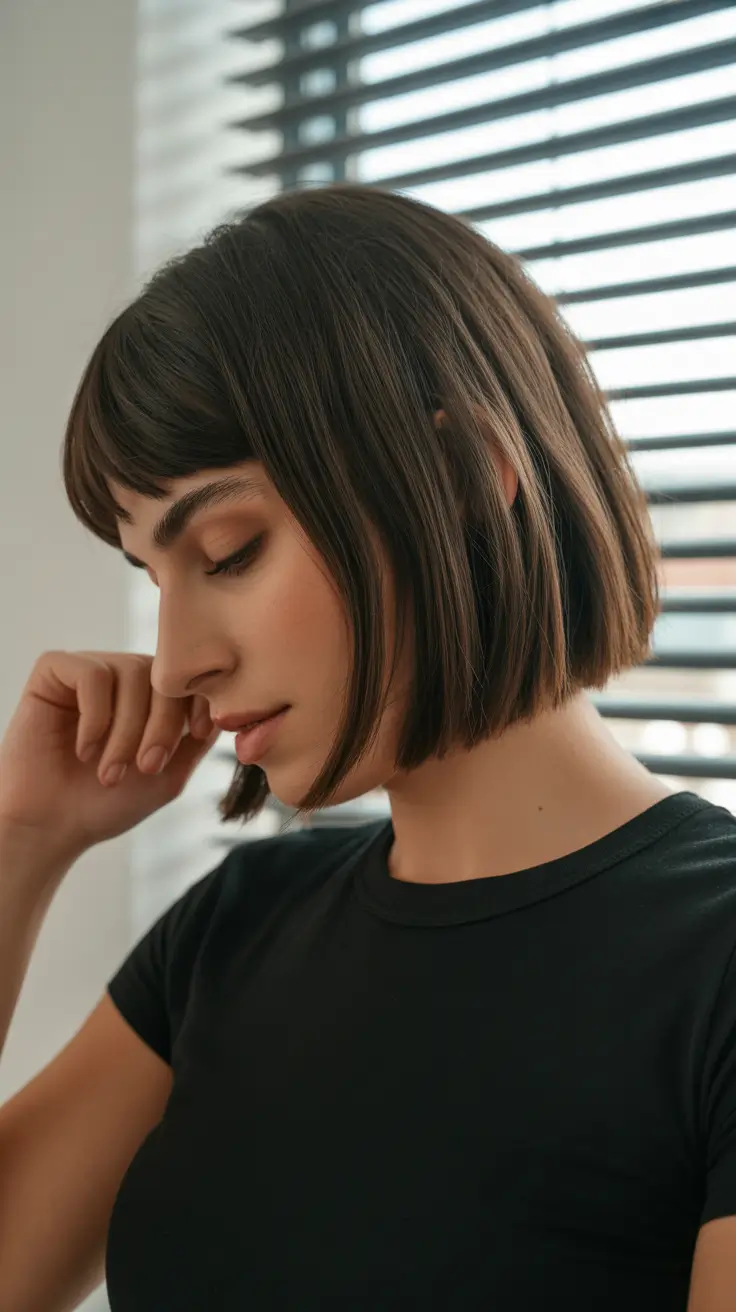 summer haircut ideas short Soft Brunette Bob With Light Fringe