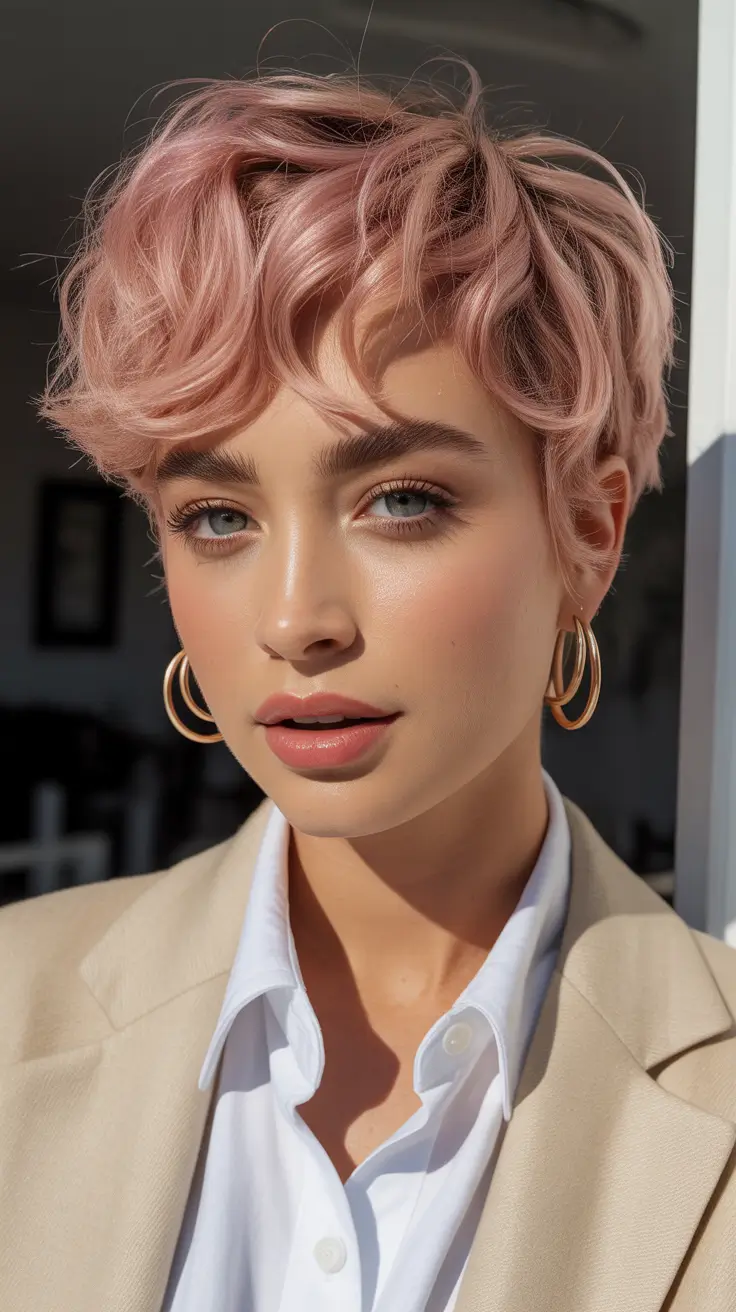 summer haircut ideas short Soft Pink Pixie With Volume