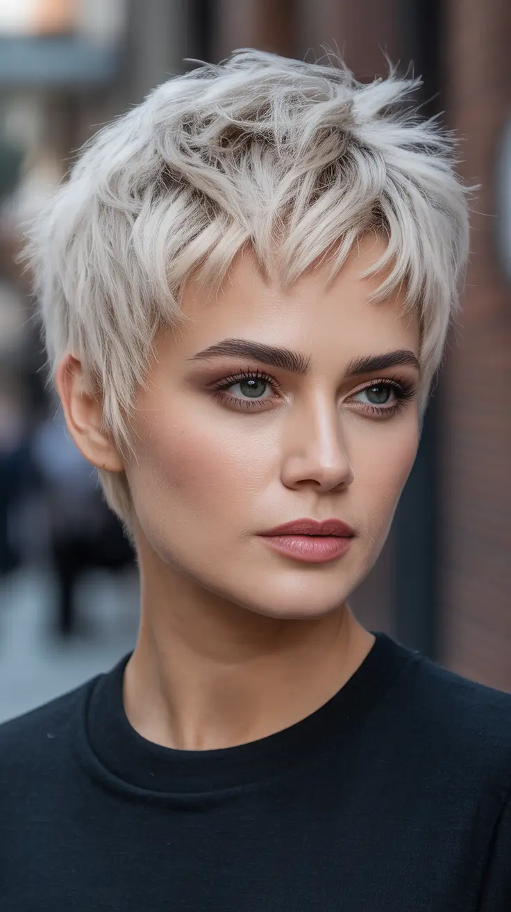 summer haircut ideas short Choppy Platinum Pixie With Feathered Texture