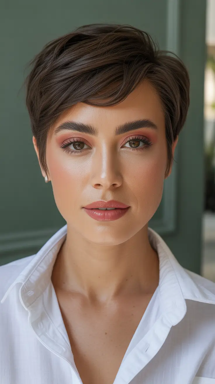 summer haircut ideas short Classic Brunette Pixie With Side Sweep
