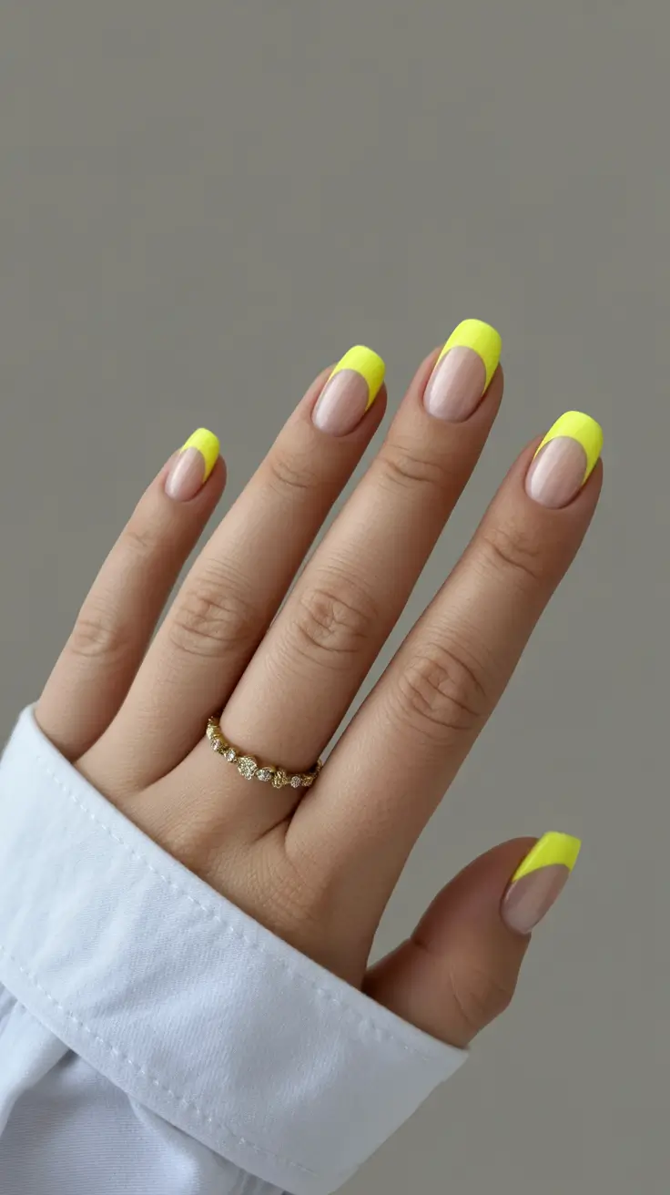summer short nail inspo 2026 Neon Yellow Classic French