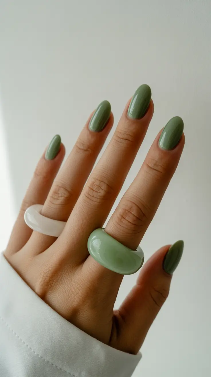 summer short nail inspo 2026 Glossy Olive Green Simplicity