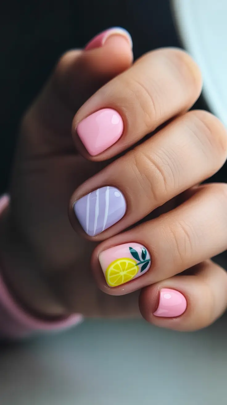 summer short nail inspo 2026 Sweet Lemon Accent Nails