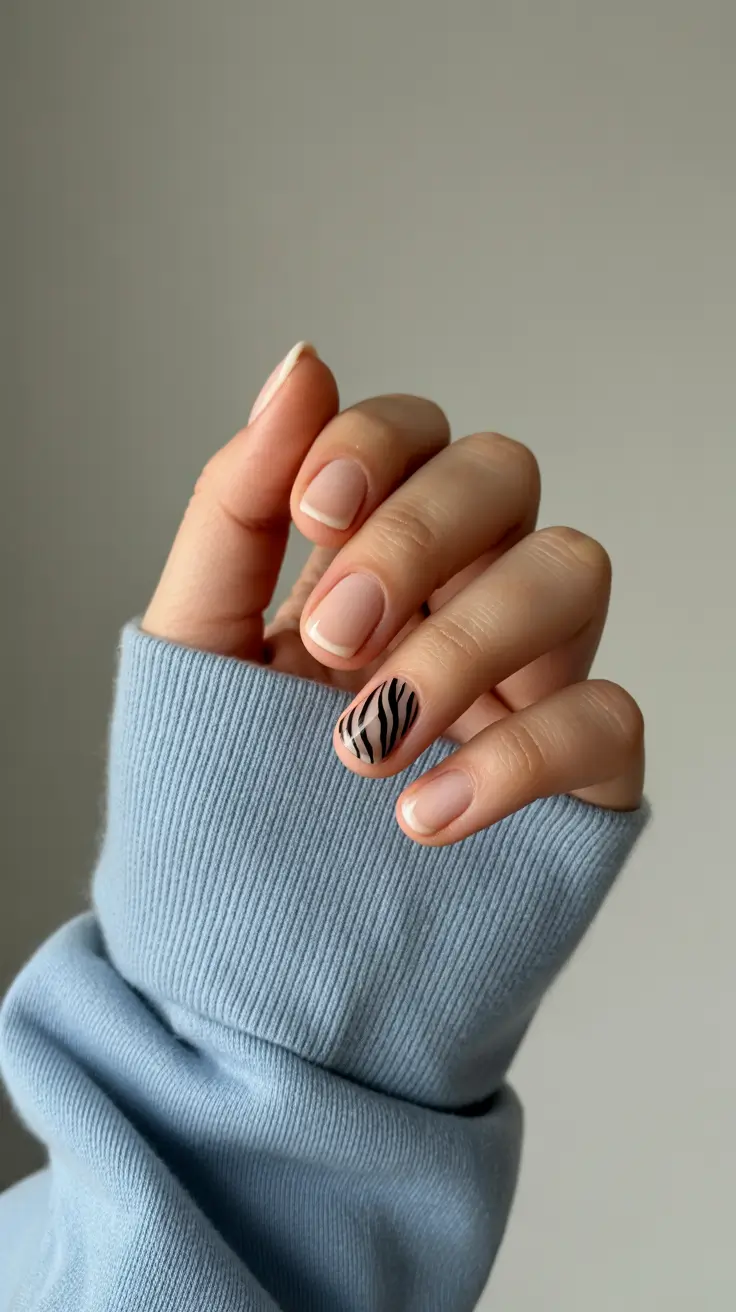 summer short nail inspo 2026 Minimal Nude with a Zebra Twist