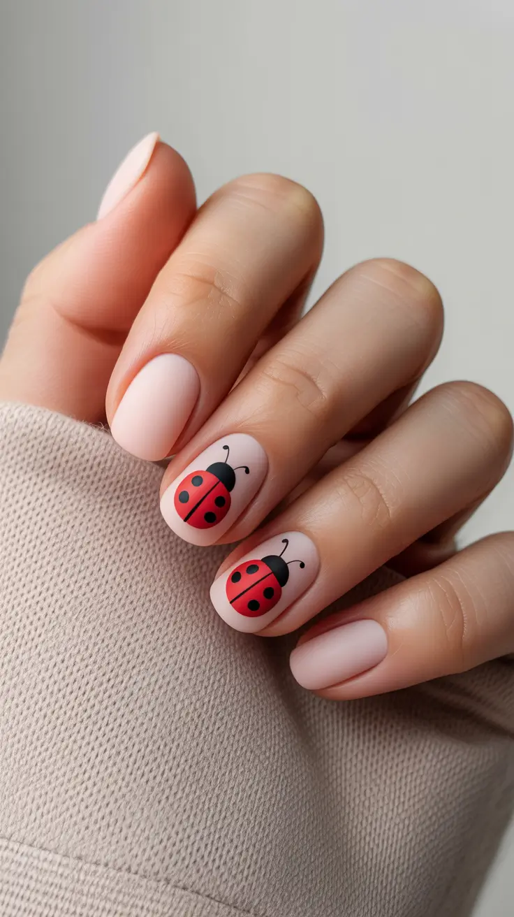 summer short nail inspo 2026 Minimal Ladybug Accent Nails