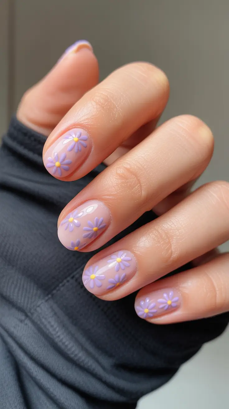 summer short nail inspo 2026 Lavender Daisy Details