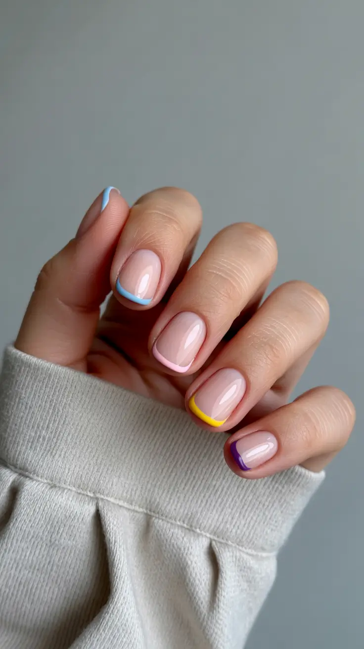 summer short nail inspo 2026 Colorful Micro French Mix