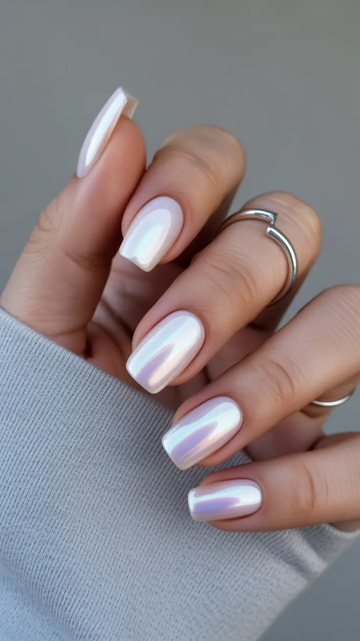 spring vacation nails 2026 Glowing White Chrome Nails for Minimal Vacation Chic