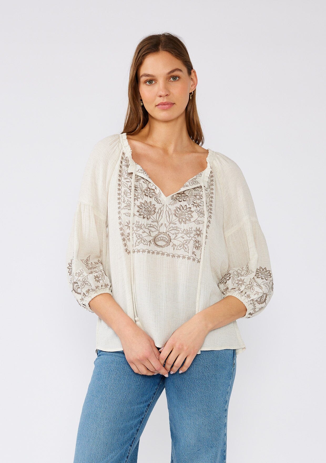 Embroidered Peasant Top