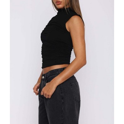 Minimalist Ruched Fitted Mock Neck Blouse