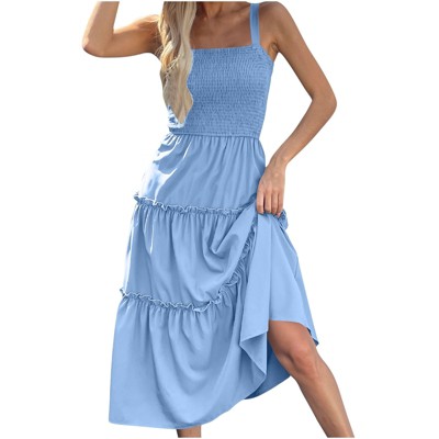 Women's Flowy Sleeveless Spaghetti Strap High Waist Ruffle Maxi Sundress