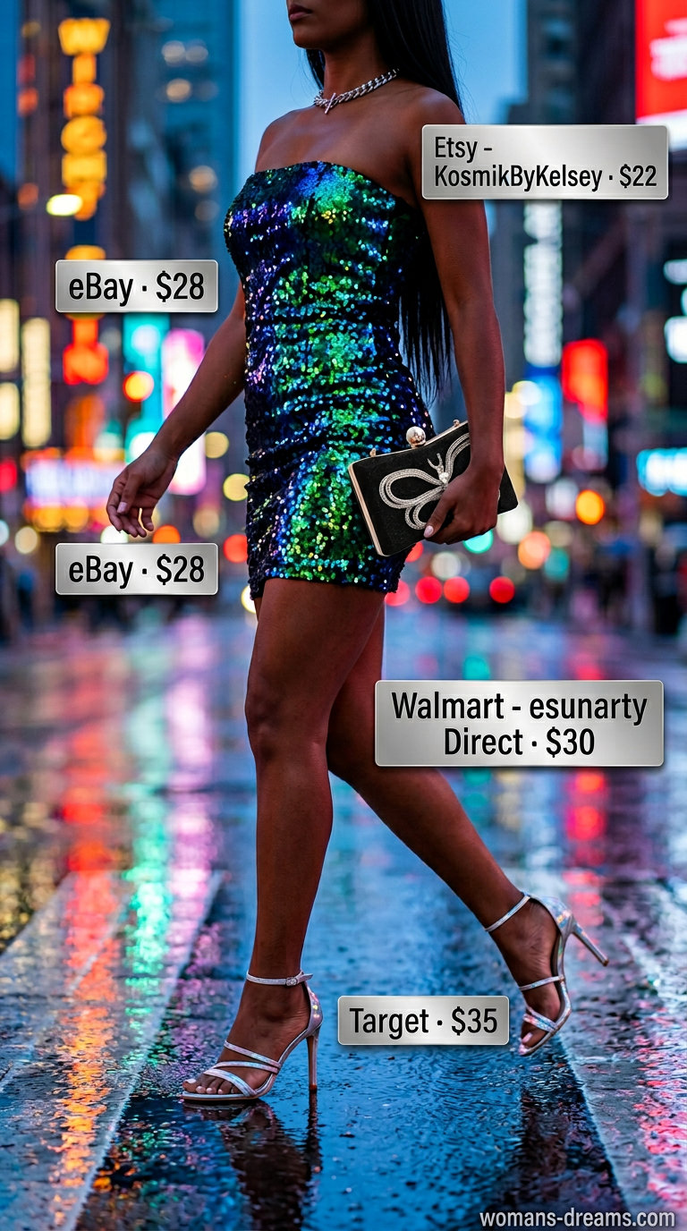 Iridescent teal butterfly mini dress, black strappy sandals, and silver choker for butterfly Y2K summer outfits for women 2026.