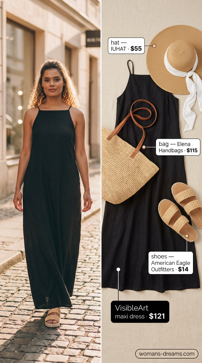 Chic summer pool party outfits for women 2026: Pastel blue maxi dress, espadrilles, straw tote & hat.