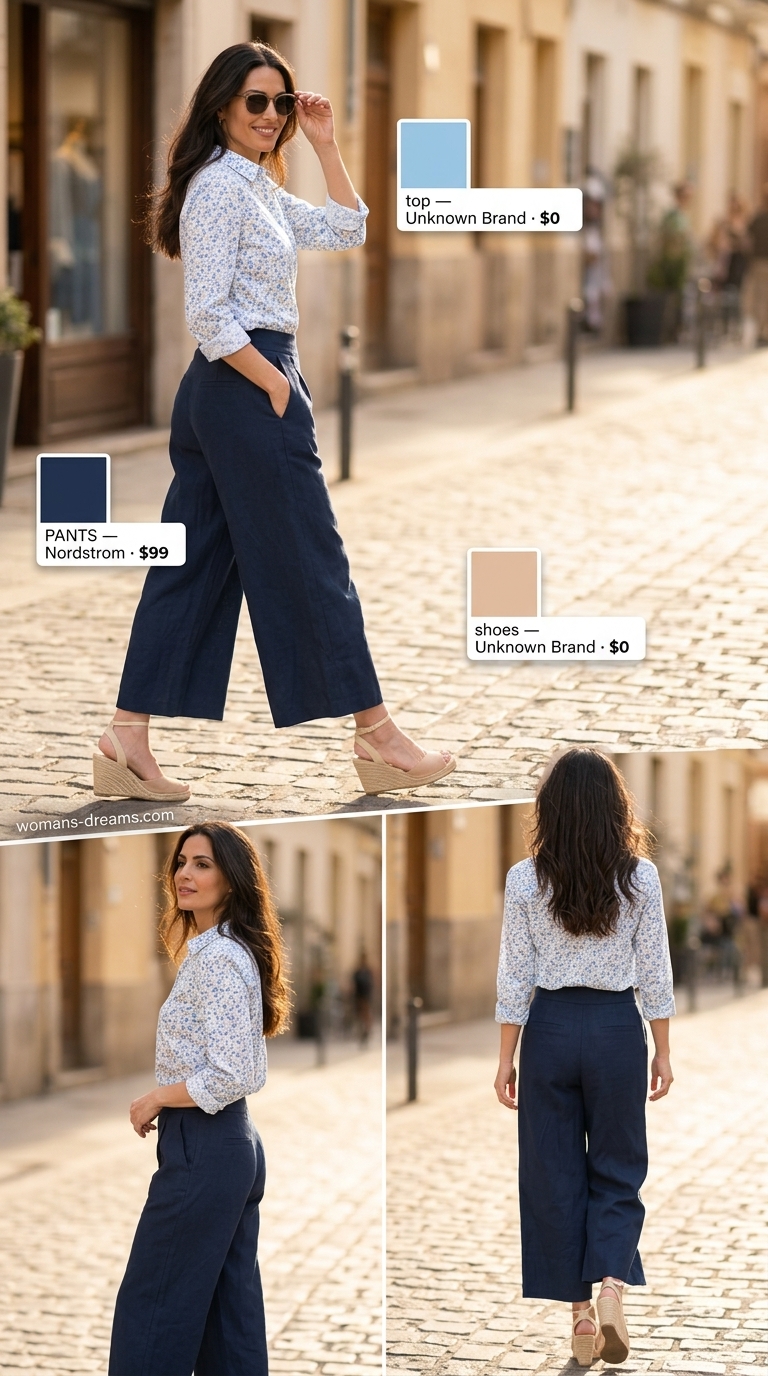 OOTD outfit inspo summer for women 2026: Navy blazer, white cami, cropped trousers for business casual.